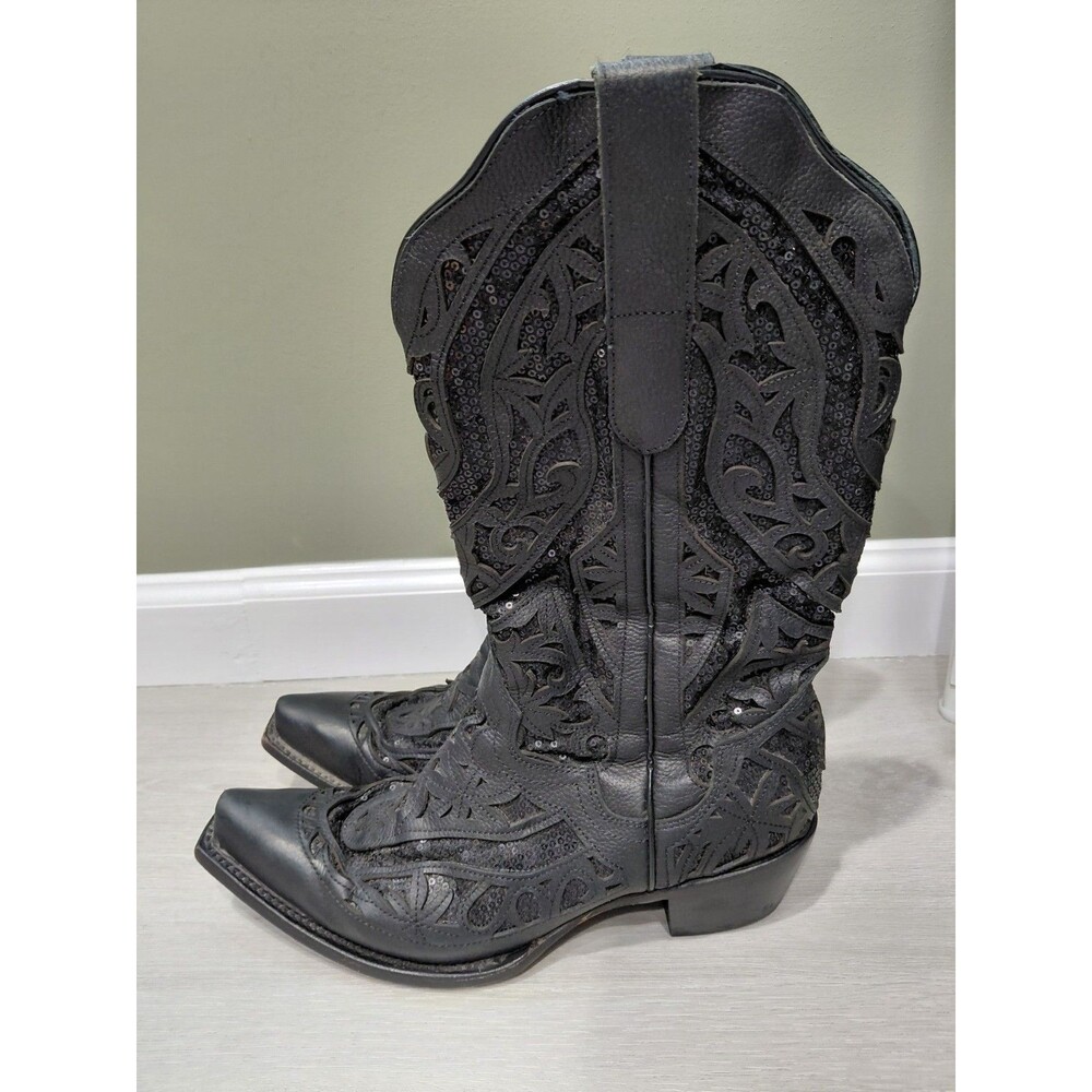 JB DILLON BLACK COWBOY BOOTS Women Size 11C BLACK Leather